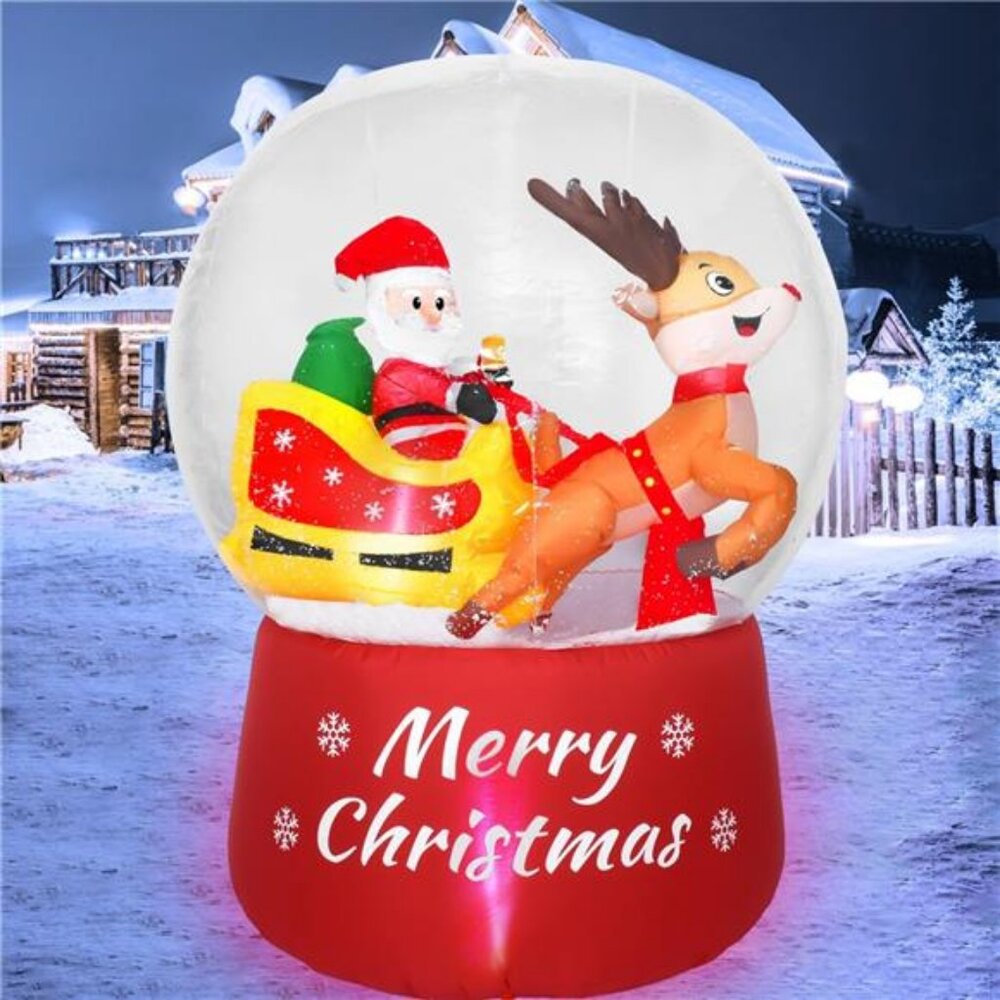 5.9 FT Christmas Inflatable Snow Globe Yard Decorations Santa Claus on Sleigh